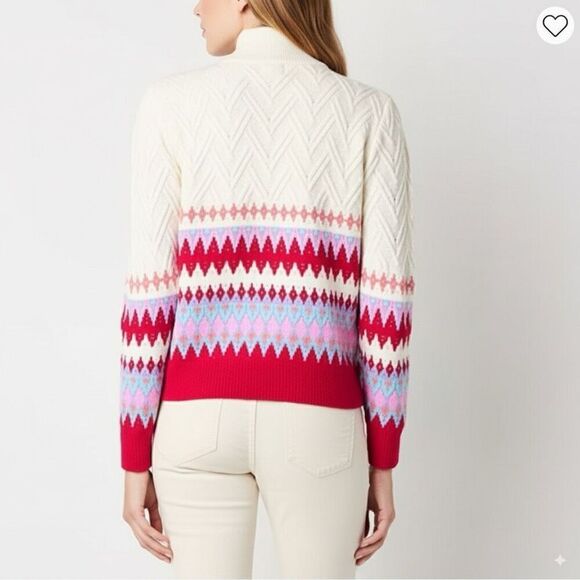 NWT ST. JOHN'S BAY Sweater Women’s XL Multicolor Fair Isle Cable Knit Pullover - Picture 2 of 16